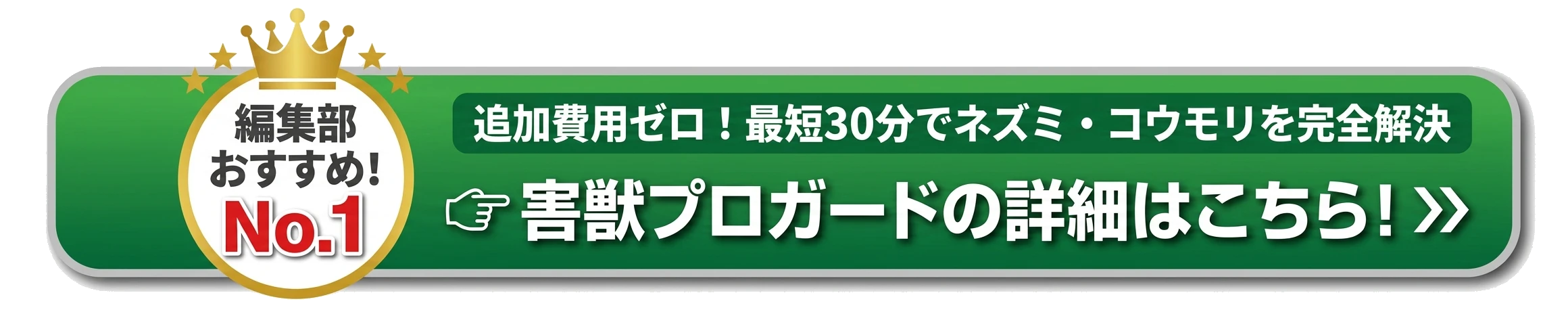 編集部おすすめNo.1 追加費用ゼロ！最短30分でネズミ・コウモリを完全解決 害獣プロガードの詳細はこちら
